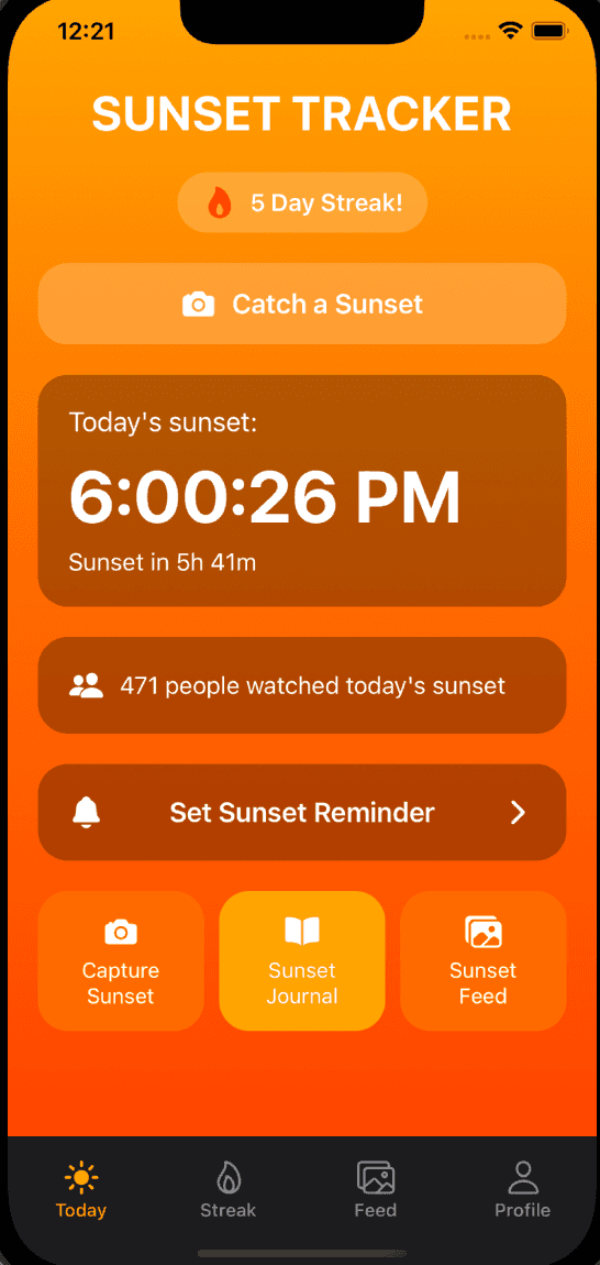 SunStreak App Screenshot (Today Screen)